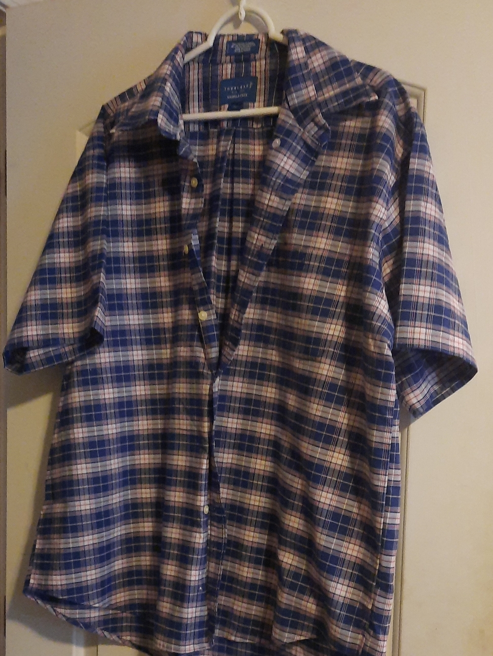 Towncraft Blue and White Plaid Short-Sleeve Button-Down Shirt